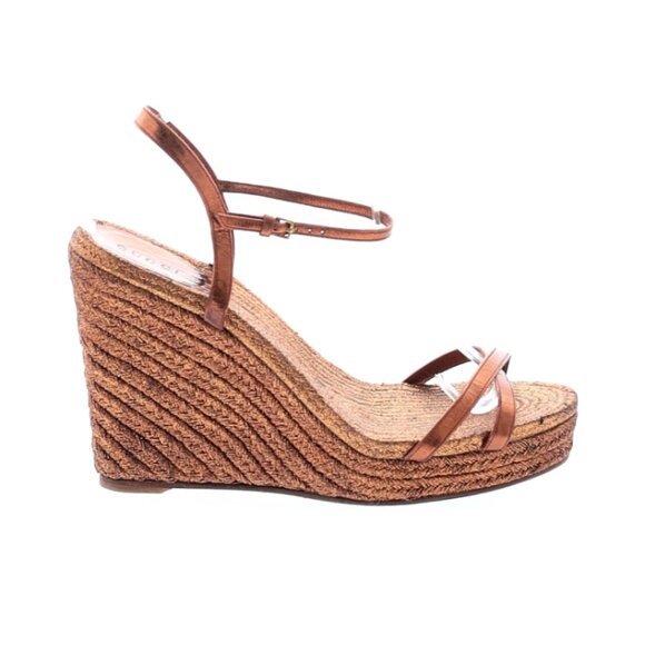 Gucci Lia Metallic Gold Leather Espadrille Wedge Sandals - 39.5 / 9.5 - Picture 1 of 4